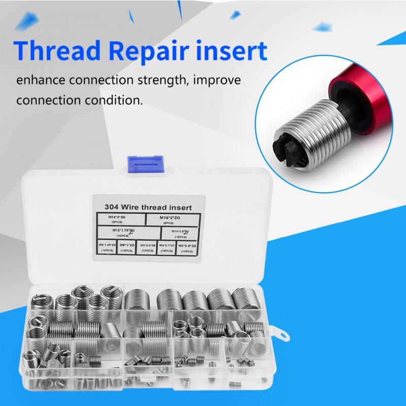 80Pcs/Set M3-M14 Thread Repair Insert Kit SS304 Stainless Steel Coiled Wire Screw Threaded Inserts alambre de acero inoxidable