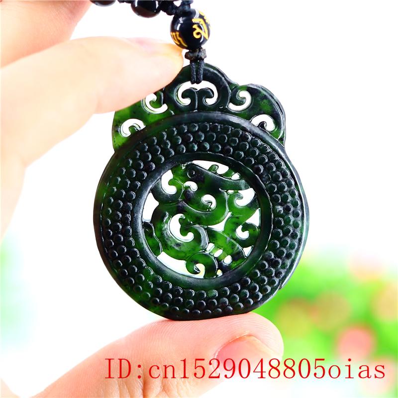 Jade Schrift Hanger Ketting Gesneden Natuurlijke Zwart Groen Amulet Chinese Mode Sieraden Charm