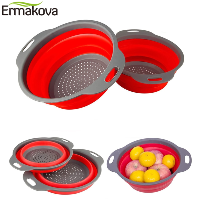 Ermakova Keuken Opvouwbare Vergiet Premium Siliconen Inklapbare Zeef Groente Fruit Colanders Zeven Vouwen Zeef