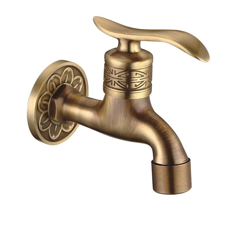 Carved Wall Mount Bibcock Brass Retro Tap Decorative Outdoor Garden Taps Washing Machine Mop Luxury Antique WC Faucet