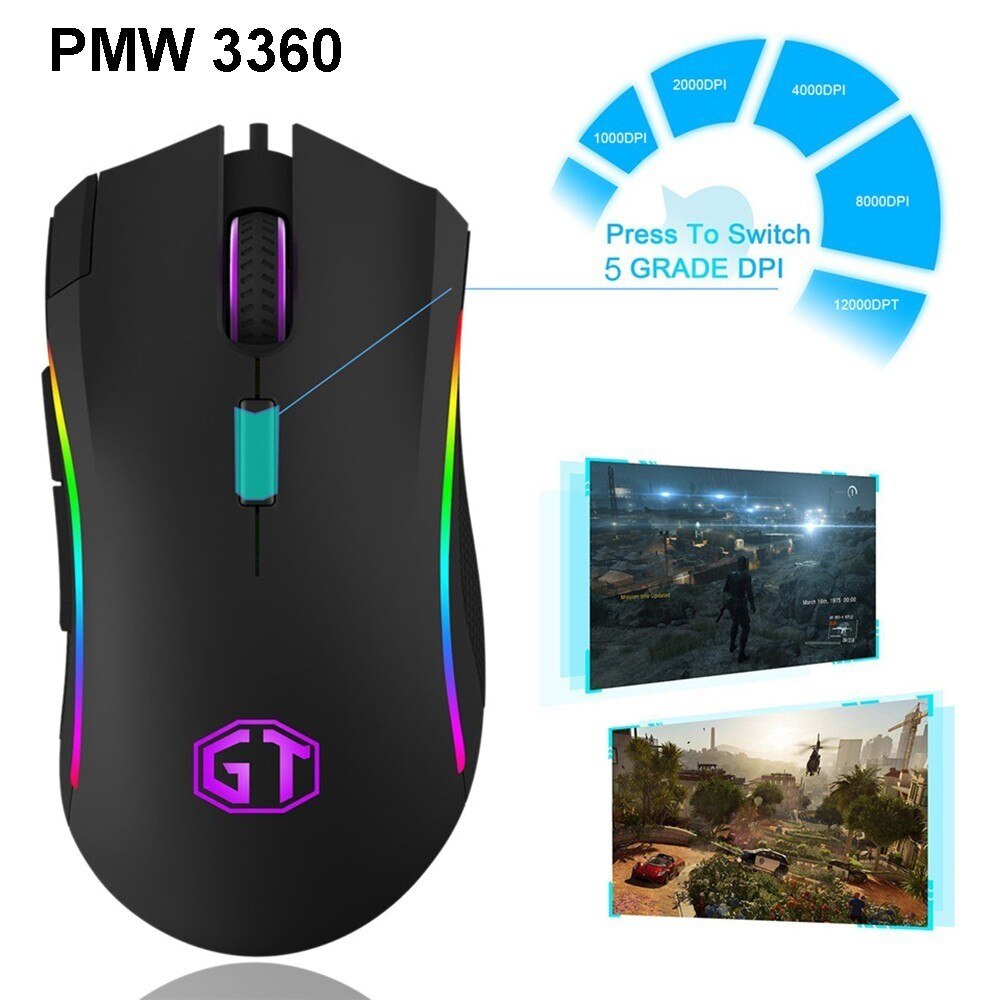 Delux M625 Wired Gaming Mouse Game Sensor A3050 PMW3360 Max to 24000 DPI RGB Colorful Backlit For PC Laptop Desktop