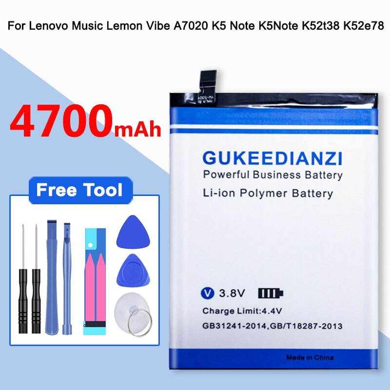 GUKEEDIANZI Rechargeable Battery BL261 For Lenovo Vibe K5 Note Lemon A7020a40 A7020a48 K52t38 K52e78 4700mAh +Tool