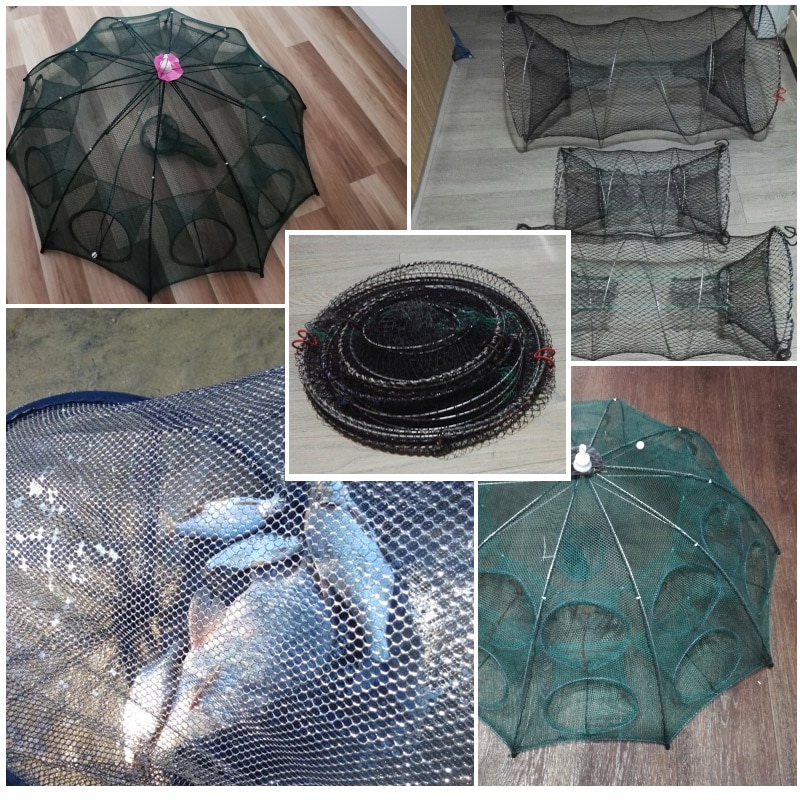 Galvanized Nylon Fishing Net Fish Crab Crayfish Lobster Catcher Pot Automatic Trap Collapsible Trap Cast Keep Net Umbrella Cage