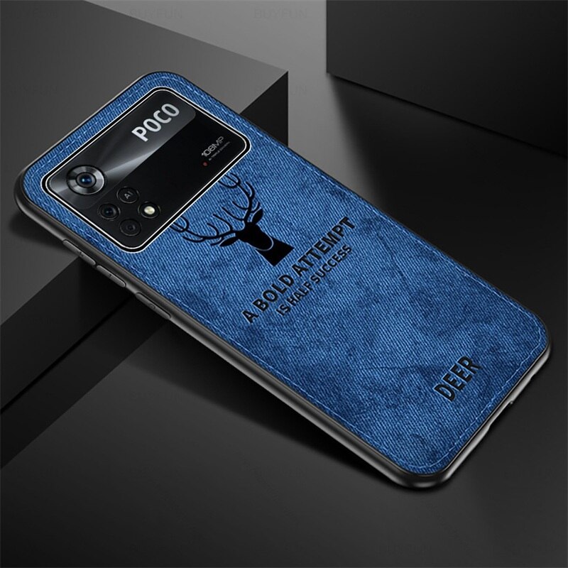 Pocox4pro caso 3d deer padrão pano tecido capa traseira para xiaomi poco pouco x 4 x4 pro 5g nfc quadro macio à prova de choque coque: for Poco X4 Pro 5G / Blue-03