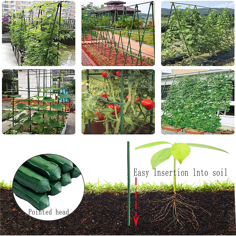 Tuinpalen Stevige metalen plantenstokken Ondersteuning met kunststof gecoate plantenpalen TomatenspalenBonenbomen