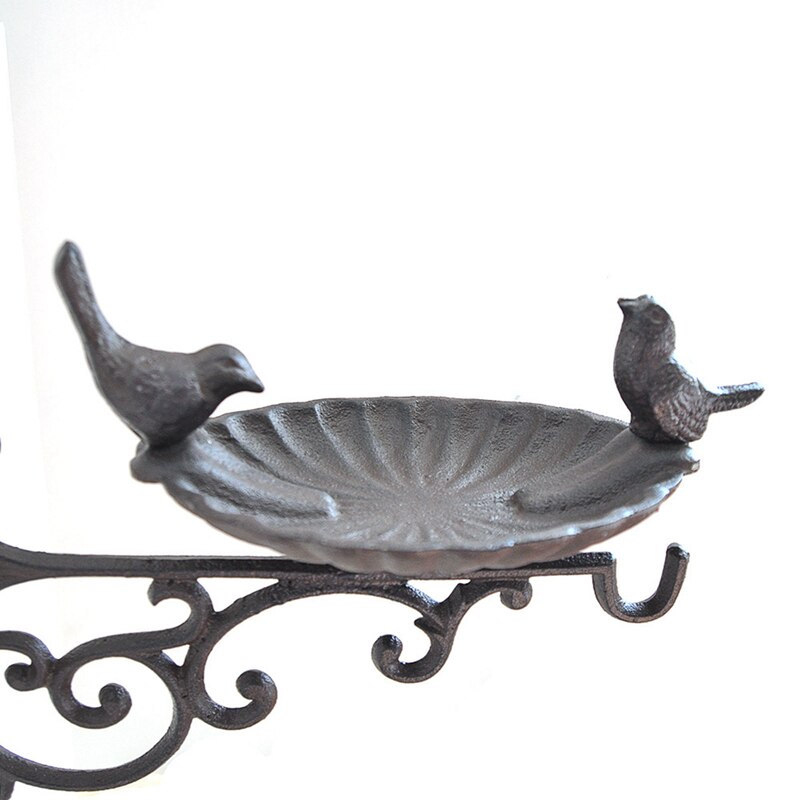 Bird Bath/Feeder With Wall Bracket Outdoor Garden Cast Iron Hanging Basket Bird Bath Wall Mounted Hook Bracket