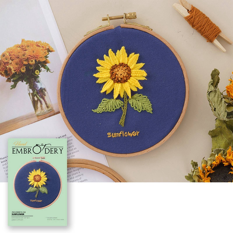 Beginner Diy Stamped Borduurwerk Starter Kit Kleurrijke Bloemen Planten Patroon Borduren Doek Threads Gereedschap Kit: XH7