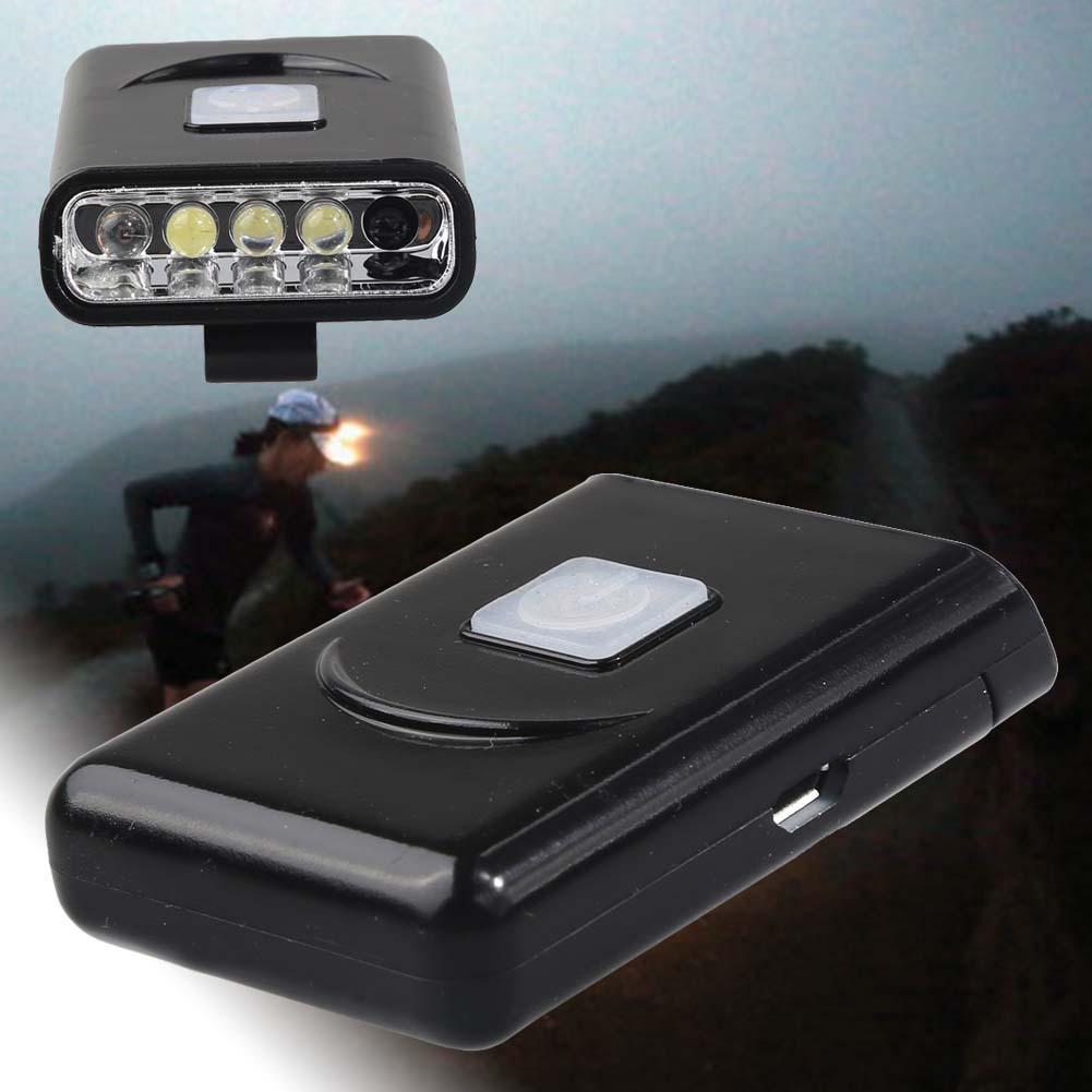 Rechargeable 5LED bright brim light head cap hat lamp USB infrared sensor XPE: Black