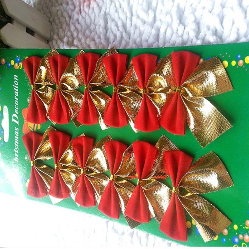 Goud/rood optioneel 12 stuks kerstboomversiering thuis kerstversiering strik kerstboomversiering