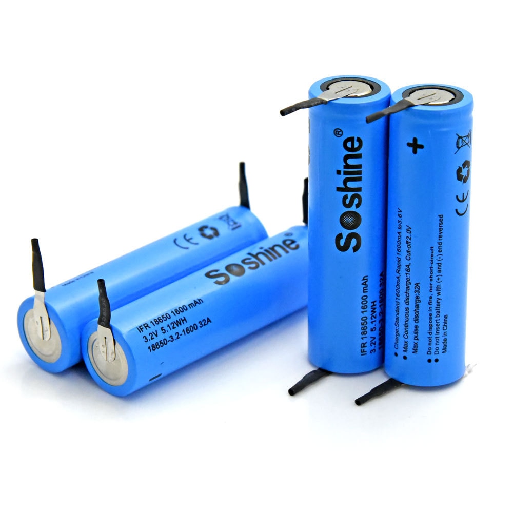 4 Stks/partij Soshine LiFePO4 18650 3.2V 1600 Mah Oplaadbare Batterij Met Met Tab Puntlassen Batterij