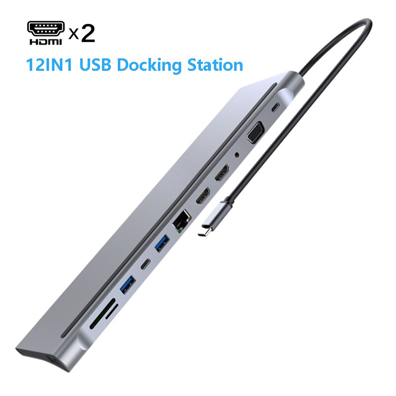 Usb C Dock Mst Dual Hdmi Dual Screen Dual Display Adapter Hub, usb Type C Laptop Docking Station Voor Lenovo Thinkpad Hp Dell Xps: 12-IN-1