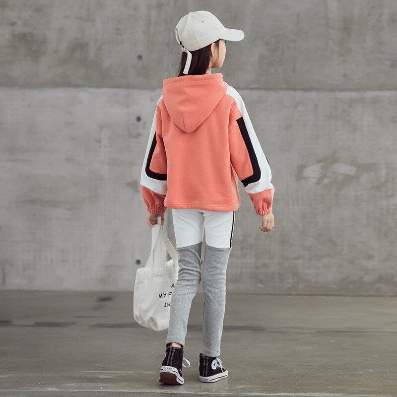 Herfst Kinderkleding Meisjes Hooded Sweatshirt Tiener Meisjes Katoen Patchwork Sweater Mode Toevallige Sweater, #9117
