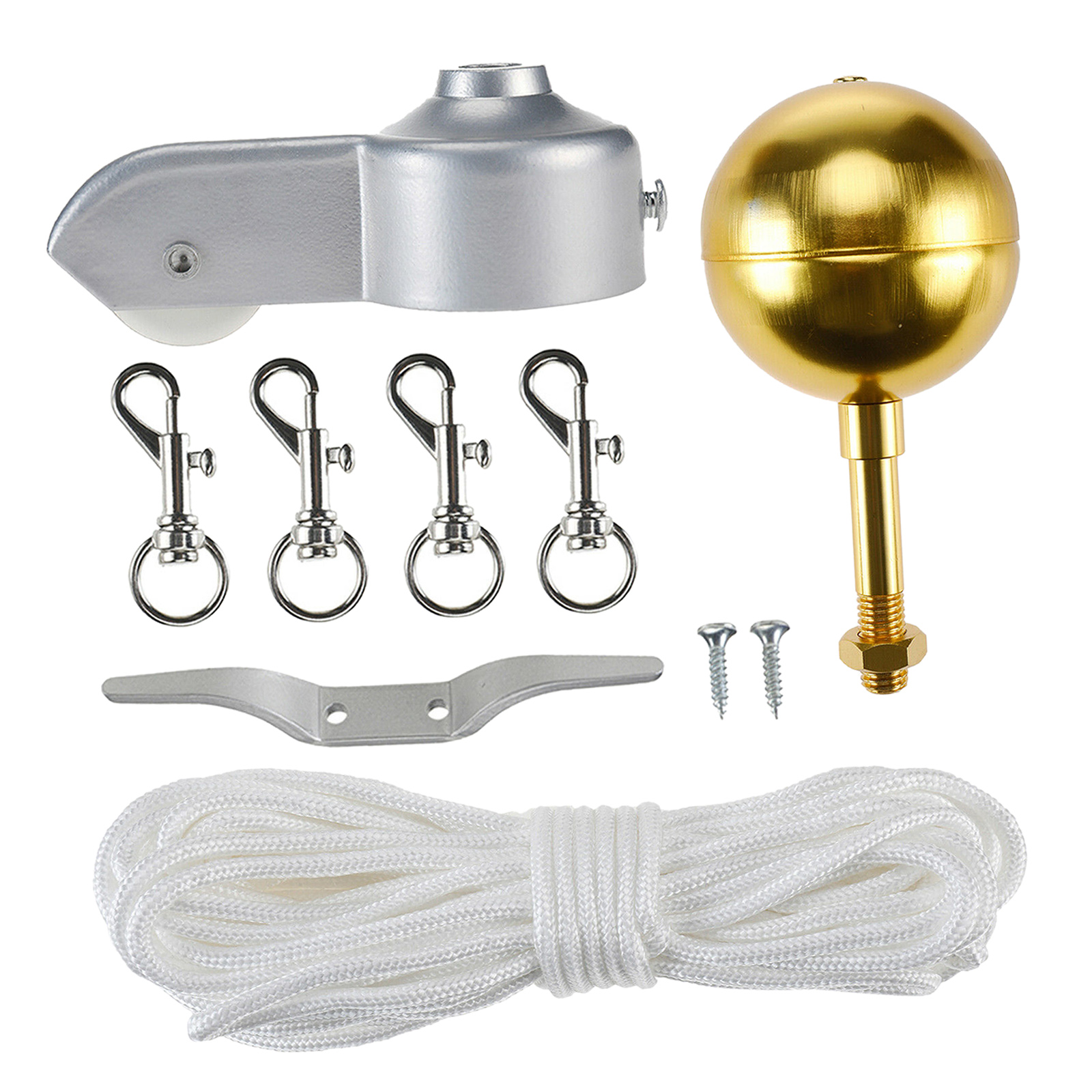 Outdoor Flagpole Hardware Repair Kit 3" Topper Gold Ball 4pc Flag Clip Hooks Flagpole Pulley Truck