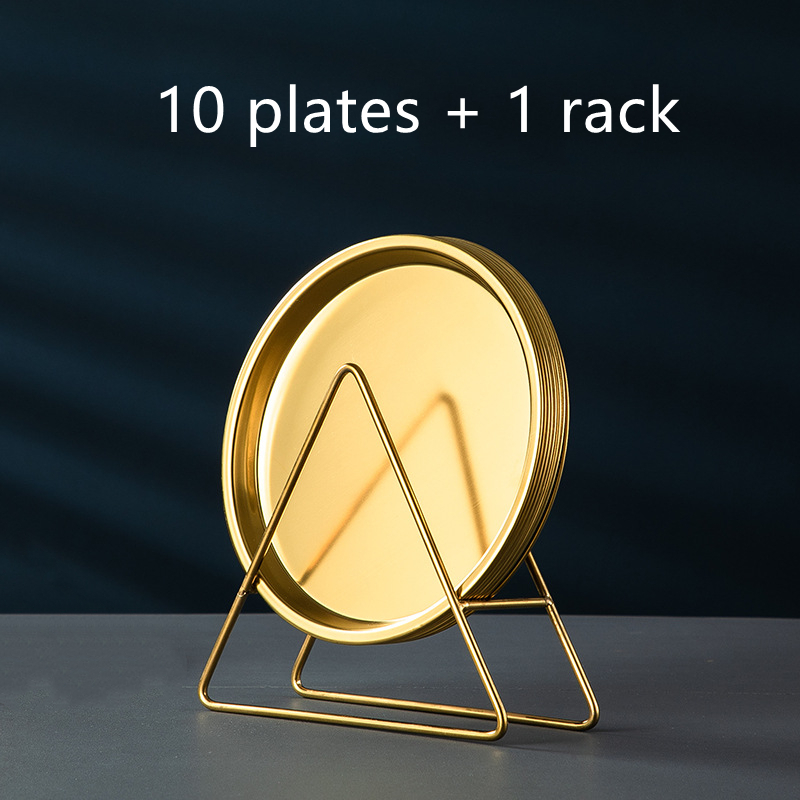 Stainless Steel Dinner Plates Restaurant Gold Serving Tray Round Dessert Cake Snack Dishes Silver Storage Plate Korean Cutlery: 11pcs Gold