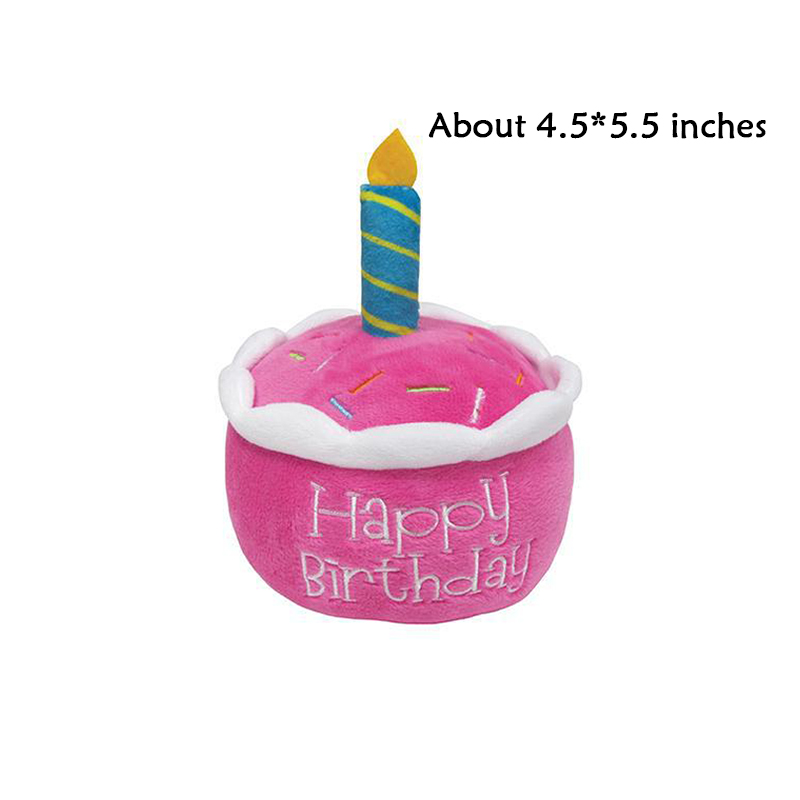 Pet Dog Toy Cute Birthday Cake Squeaky Toys Bite Resistant Bone Shape Stuffed Toy Cat Puppy Chew Toy Interactive Dog Accessories: pink cake