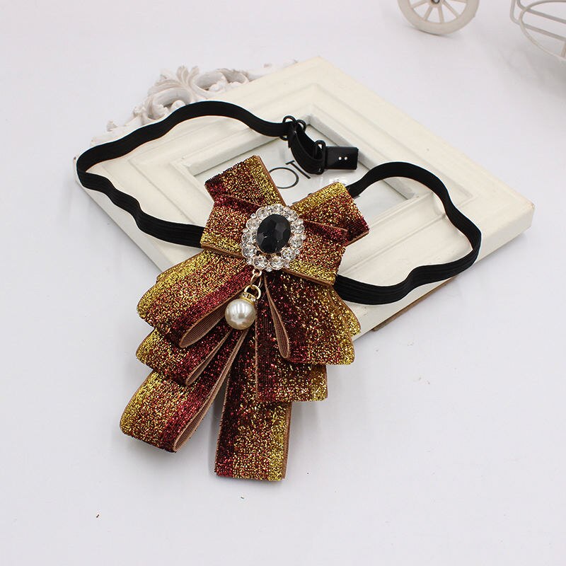 Britisk stil butterfly krave blomst imiteret perler sløje slips piger skoleuniform bank hals butterfly: Guld