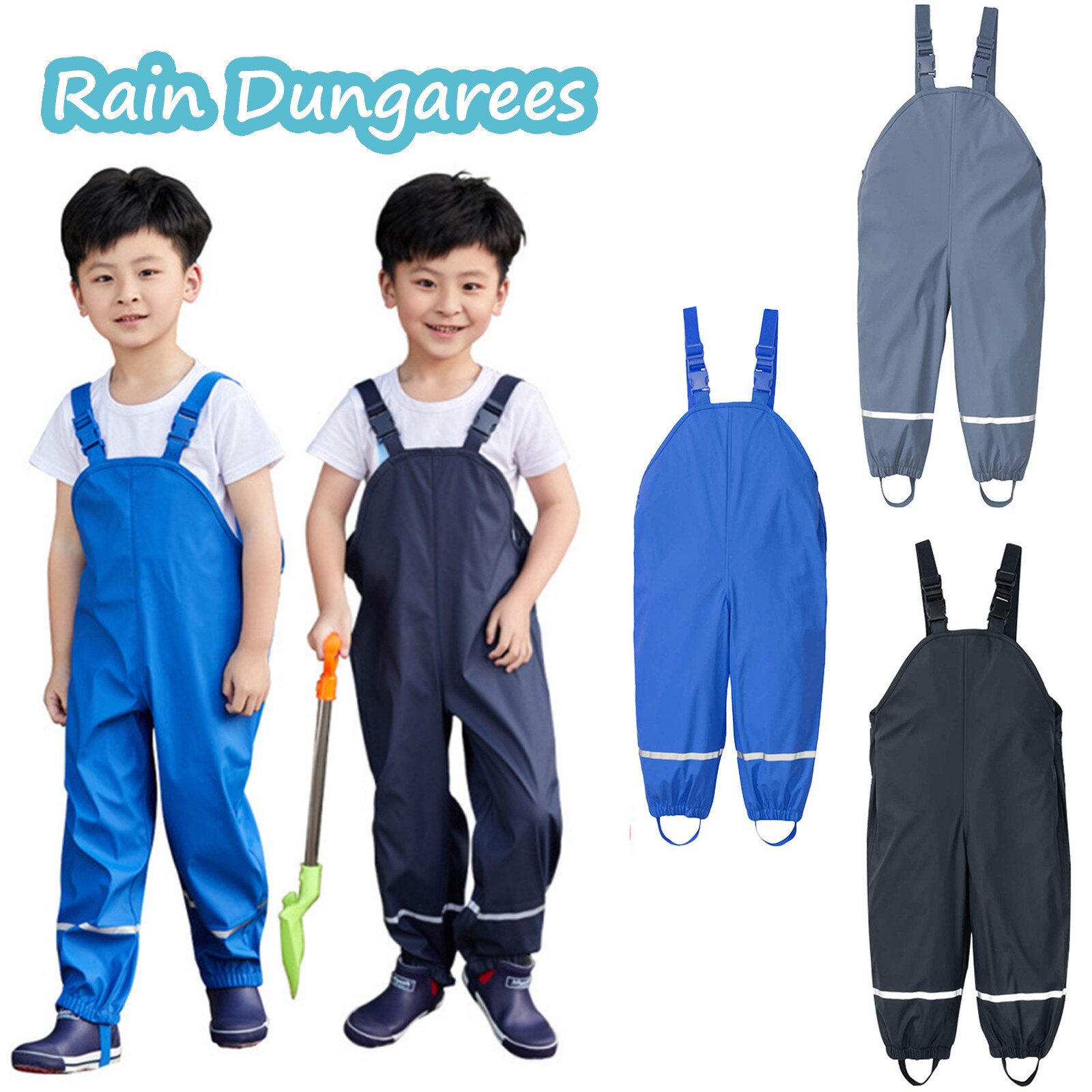 Toddler Kids Boys Girls Rain Dungarees Windproof Waterproof Mud Jumpsuit Clothes Children's Rain Pants Jumpsuit