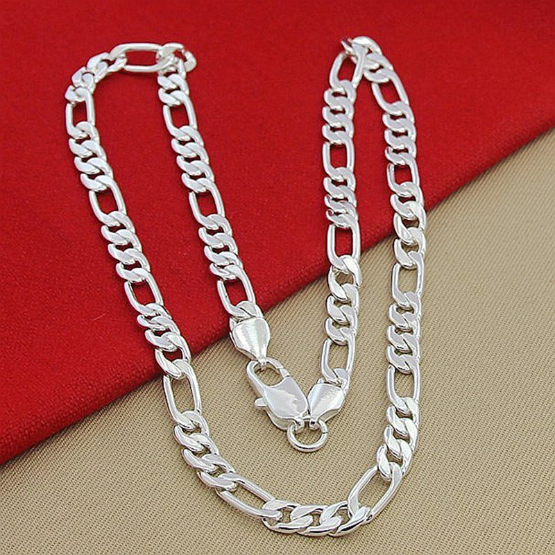 Aglover Mannen 8Mm Zilveren Ketting Mode 925 Zilveren Sieraden Figaro Ketting Voor Vrouwen Mannelijke Aaa Sieraden