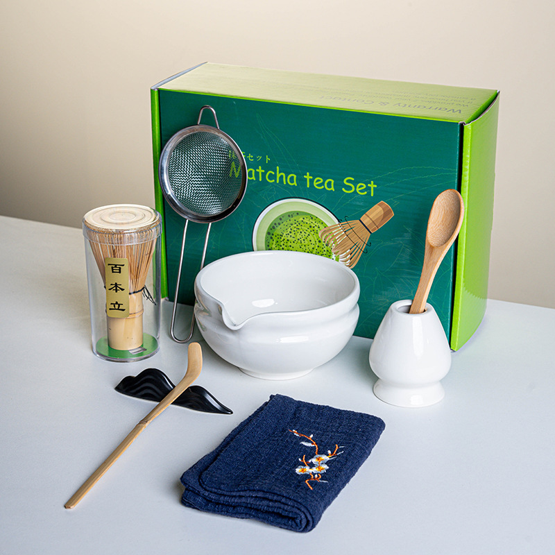 Ensemble Matcha japonais fait à la main, bol à encoche facile à nettoyer, fouet en bambou, cuillère à café, ensembles à thé, outils de préparation du thé, accessoires, 4 à 8 pièces/ensemble: violet