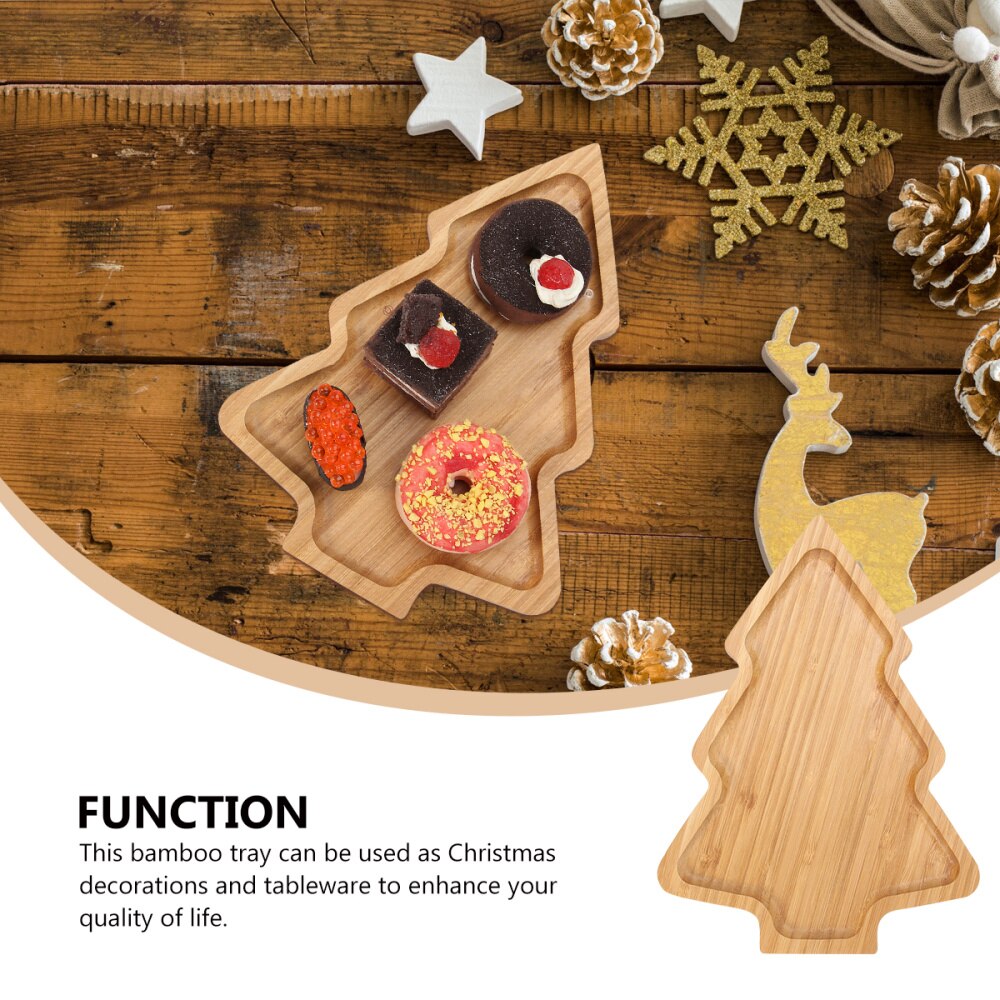 1 Pc Christmas Service Plate Cartoon Home Dish Bamboo Salad Plate (Wood Color)