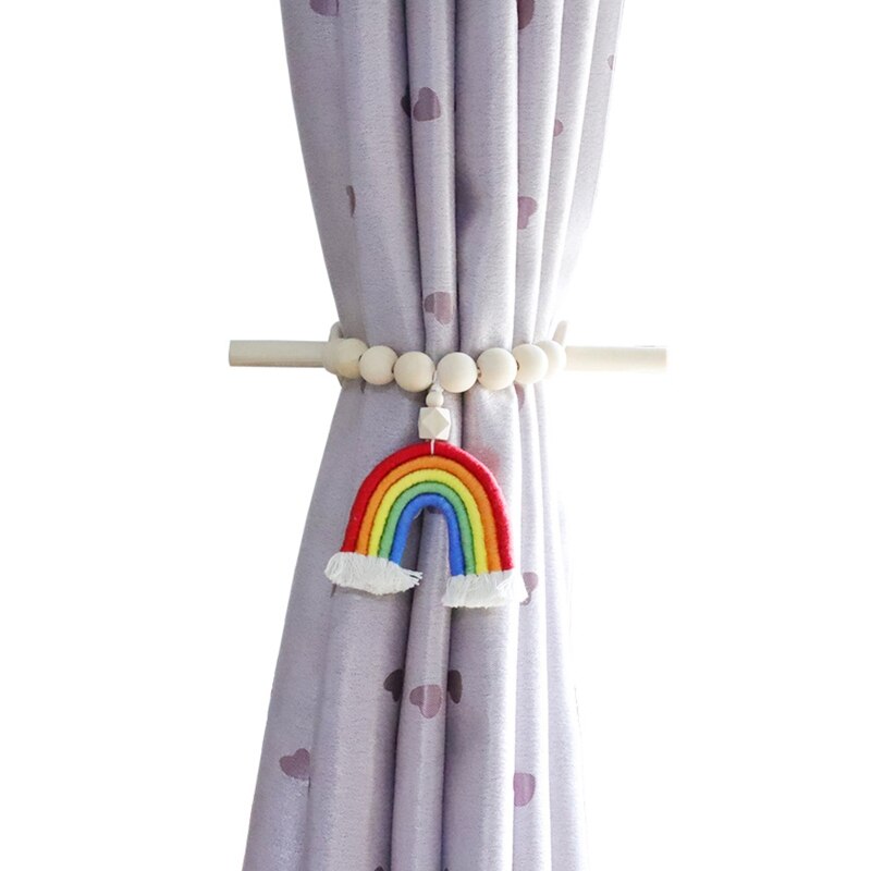 Regenbogen Quaste hölzern Perlen Vorhang Tieback Bohemien handgefertigt Vorhang Seil binden Bauernhaus Perlen Vorhang Halter Boho 101A