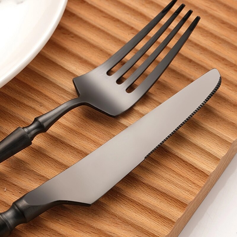 304 Stainless Steel Black Cutlery Set Western Dinner Knife Fork Spoon Set Dessert Fruit Fork Coffee Spoon Dinnerware