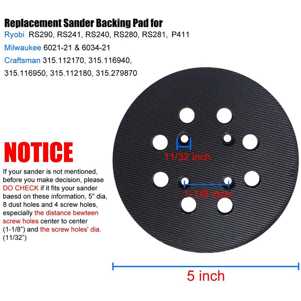5Inch Hook And Loop Sander Backing Pad 125mm Replacement Sanding Pad For Ryobi RS290 6021-21 Orbit Sander Backing Pads