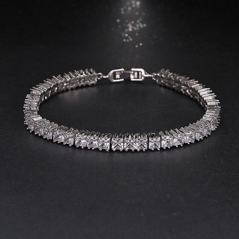Emmaya, pulseras de Color oro blanco para mujeres, Damas, brillante, Cuadrado de 4mm, circonita cúbica AAA, joyería de cristal, de cumpleaños