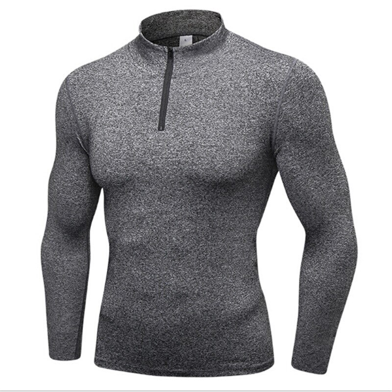 #9004 Otoño Invierno para hombre, deporte, senderismo, Running, entrenamiento térmico, camiseta de manga larga con cuello levantado, Tops, suéteres, 4 colores, S-XXL: XXL / Gris