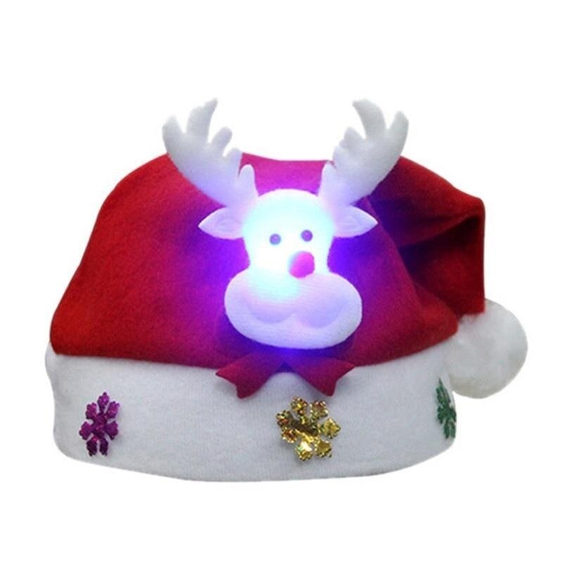 Navidad LED Gorro con luz de dibujos animados Santa Claus/ALCE/muñeco de nieve gorra de Navidad para adultos niños JS23