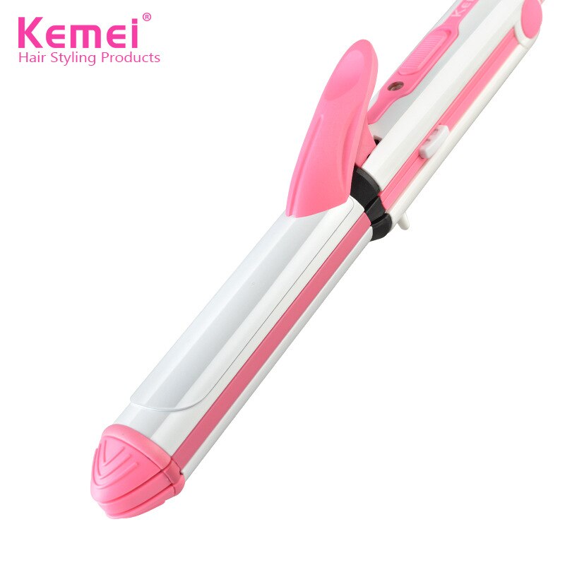 Kemei 3 in 1 plattång eu plug hair locktång keramisk uträtning majsklämma 210v-240v strykjärn stylingverktyg 43d: Rosa