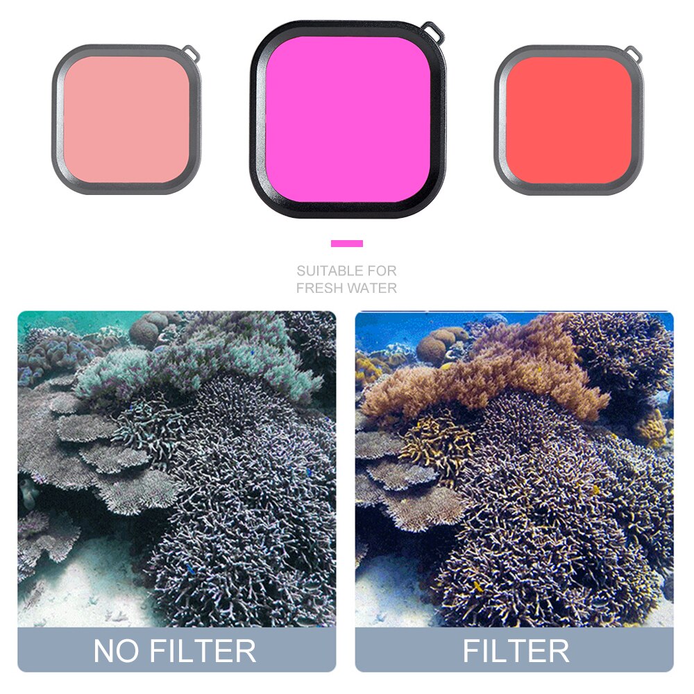 Filtro de lente de buceo para GoPro Hero 8, rojo y morado polarizador, accesorios de filtro de lente de cámara de acción