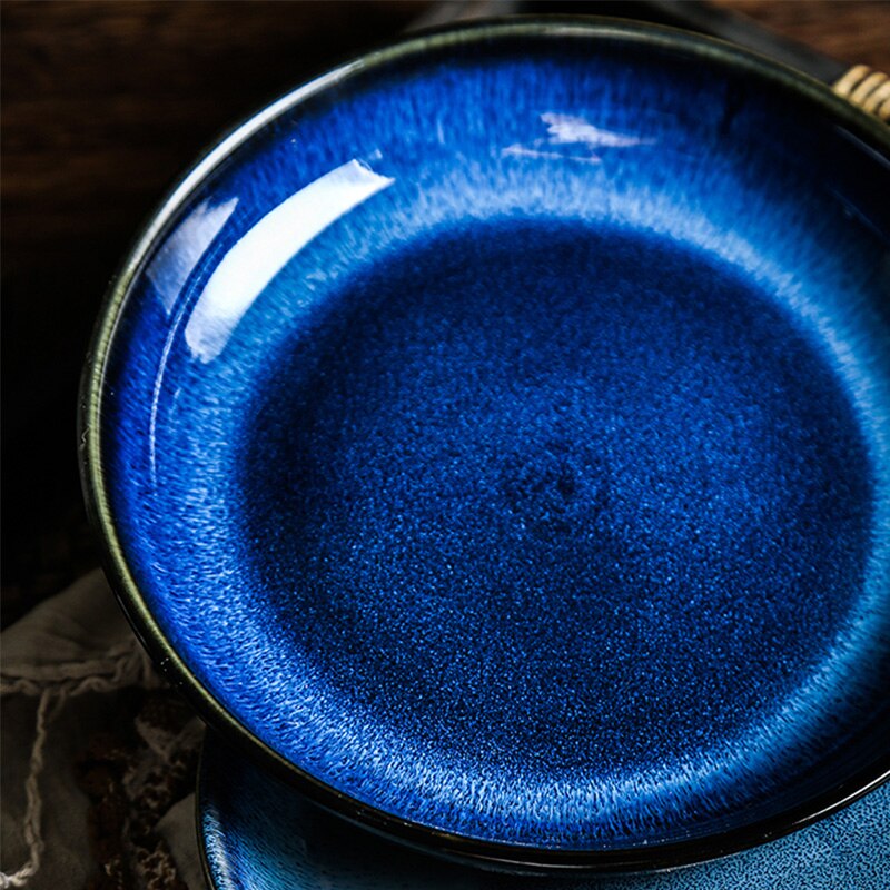 Nordic ceramic plates Restaurant kitchen food Salad dessert steak Dish Plate Gradient blue Round Salad Platter Dish Dinnerware