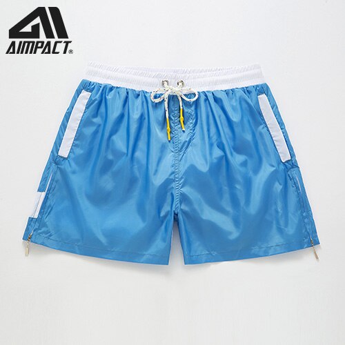 Pantalones cortos atléticos de playa para hombre, bañadores de Surf de 4 pulgadas, forro de malla de secado rápido, ropa deportiva con cordón: Light Blue / XXL