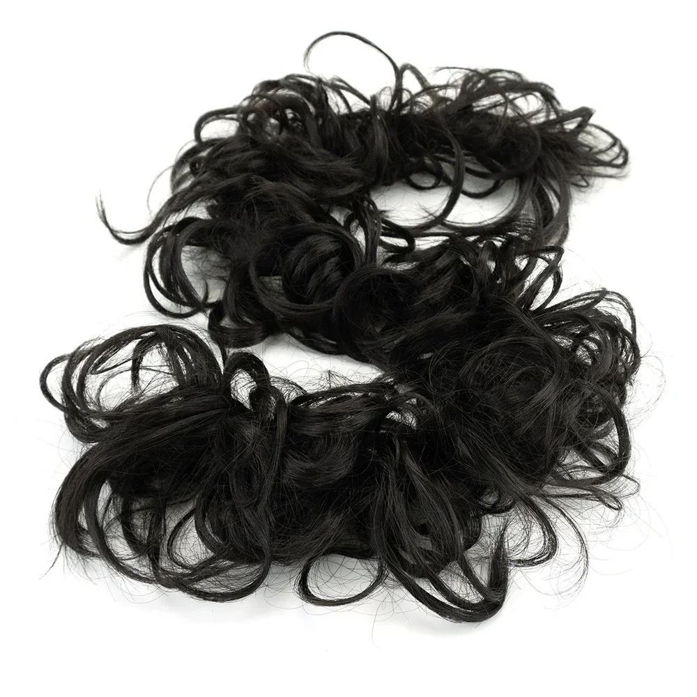 Chignon synthétique en désordre morceau de cheveux bouclés ondulés chouchous Extensions longues Extensions de queue de cheval queue de cheval envelopper autour du chignon cheveux: YELLOW