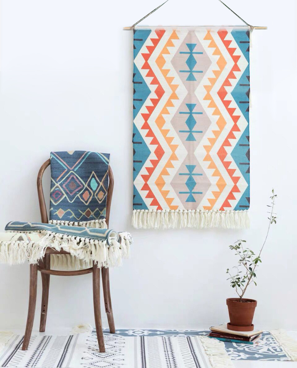 Tapiz colgante de pared de macramé para decoración del hogar, borla de algodón tejida hecha a mano, lienzo geométrico bohemio, tapiz de tela de fondo artístico