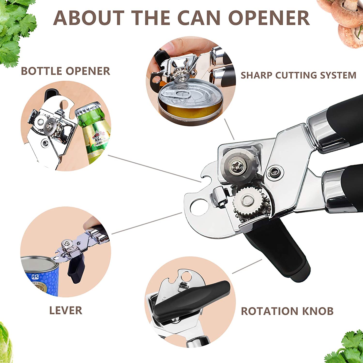 Roestvrij Stalen Blikjes Opener Professionele Ergonomische Handleiding Blikopener Side Cut Handleiding Blikopener