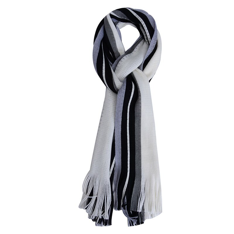 Scarf Autumn Winter Men Long Patchwork Scarf for Men Tassel Winter Striped Scarves Japanese Men's Accessories: white
