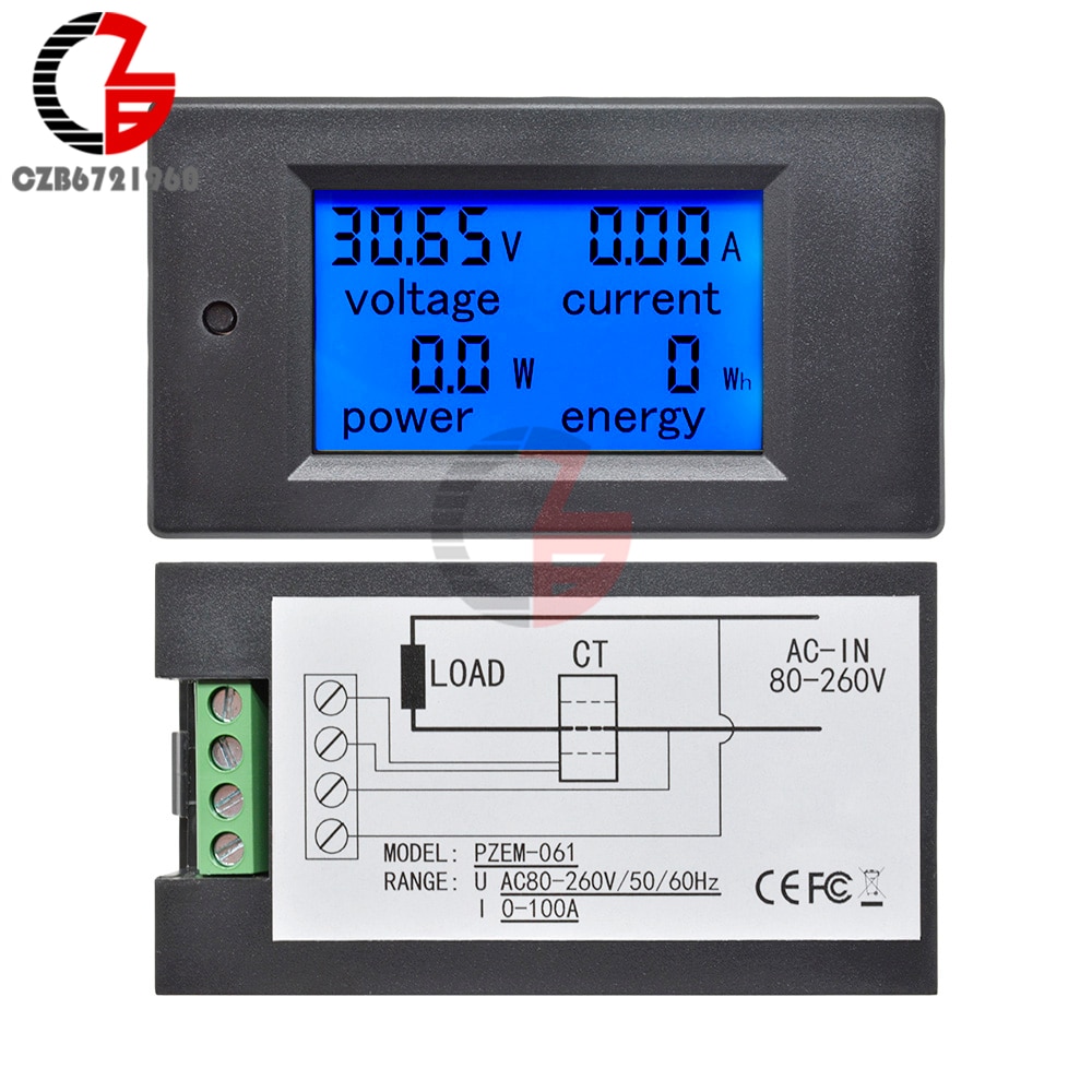 AC 80-260V 0-100A Digital Voltmeter Ammeter Power Energy Tester 110V 220V Current Voltage Meter Power Wattmeter Adapter Supply