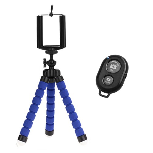 Flexibele Spons Octopus Mini Statief Met Bluetooth Remote Shutter Voor Iphone Mini Camera Statief Telefoon Houder Clip Stand: Blue Tripod Remote
