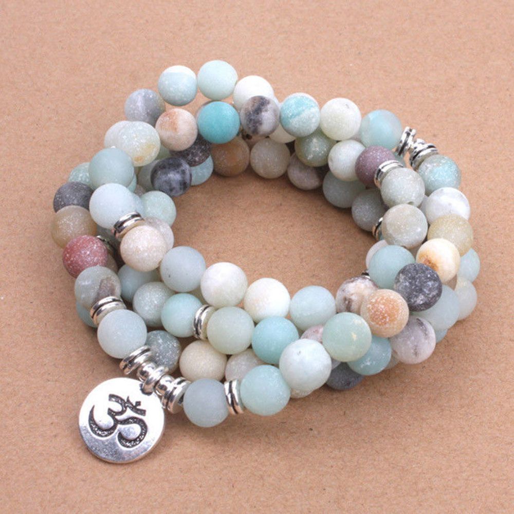 Naturliga färgglada armband matt frostade pärlor med lotus om buddha charm yoga armband bön 108 mala halsband kvinnor: 1