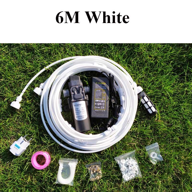 6 metri Pompa Elettrica A Membrana con Ugelli in Ottone acqua nebbia spray Sistema di Nebulizzazione di Acqua Automatico Pompa Spruzzatore per il Giardino: bianca 6M Kit
