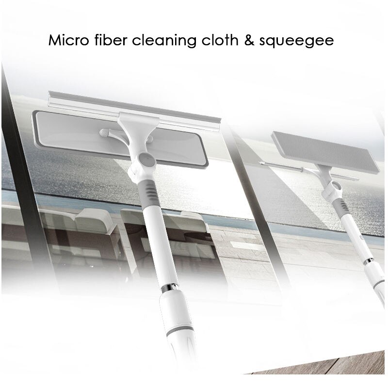Glass Cleaning Tool with Extension Pole Adjustable Long Handle Window Cleaner with Flexible Head Detachable Window Washing Tool