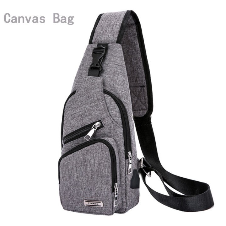 Vintage Mens Pu Lederen Schoudertassen Functie Reizen Opbergtas Mannelijke Sling Heuptas Documenten Storgage Borst Pakken: Canvas Bag  Gray