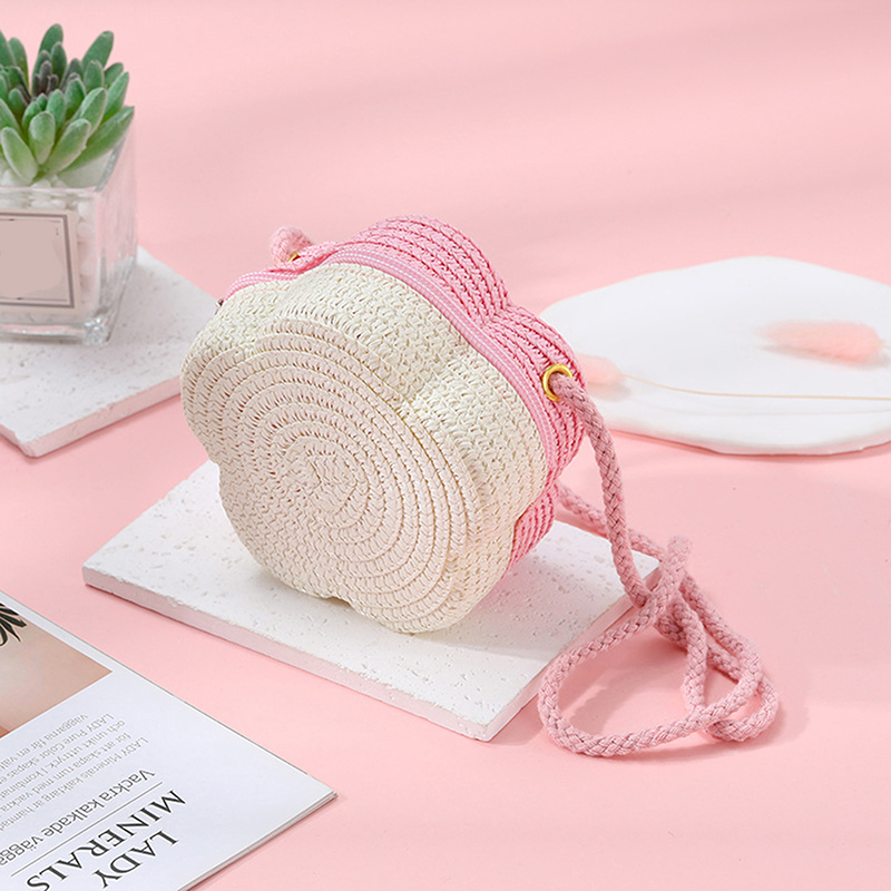 Handgemaakte kinderen meisjes schoudertas bloem stro babytassen messenger bag kinderen sleutels portemonnee schattige prinses mini handtas: Oranje
