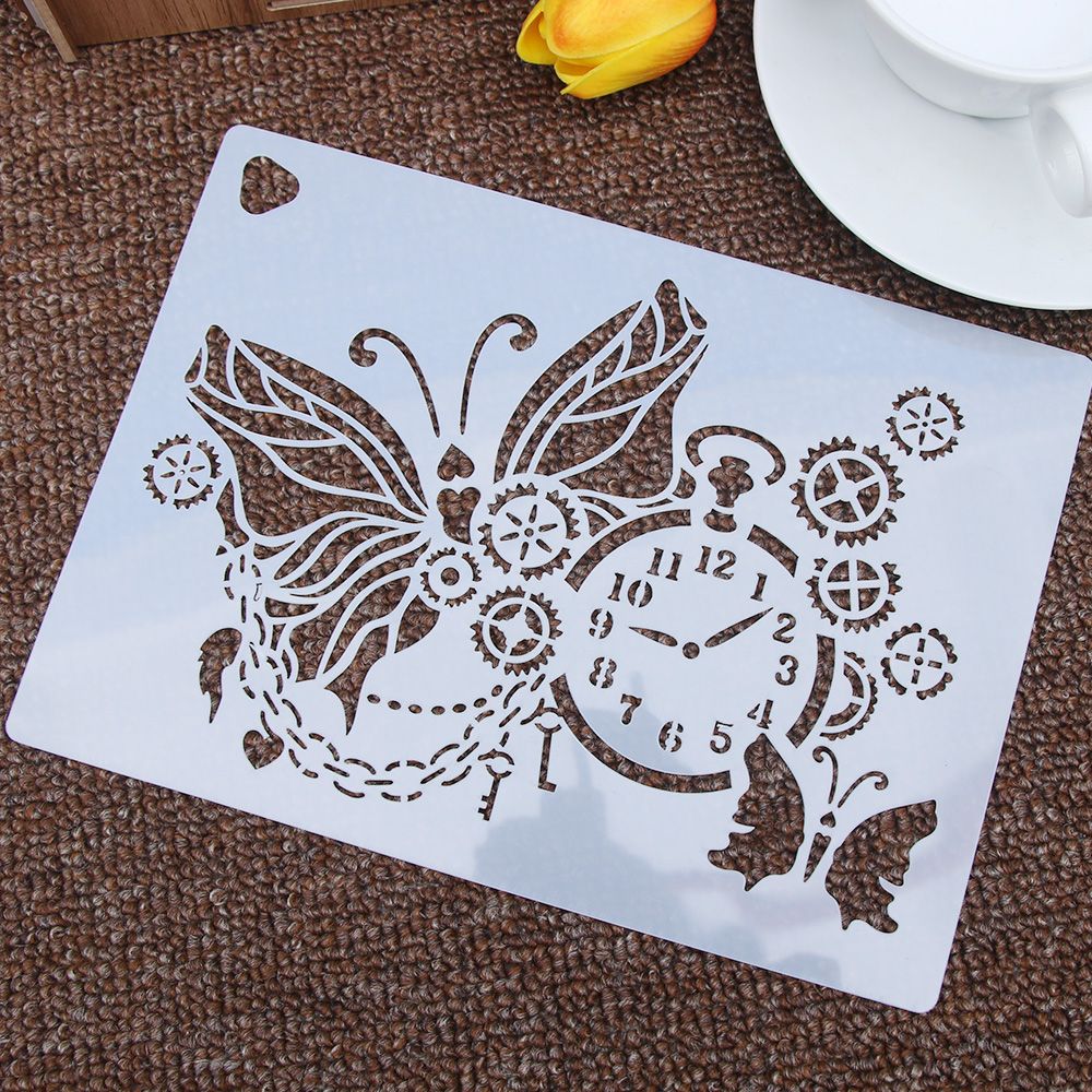Pochoir réutilisable européen classique, horloge papillon, aérographe, peinture artistique, moule à gâteau en Spray, artisanat de décoration, bricolage