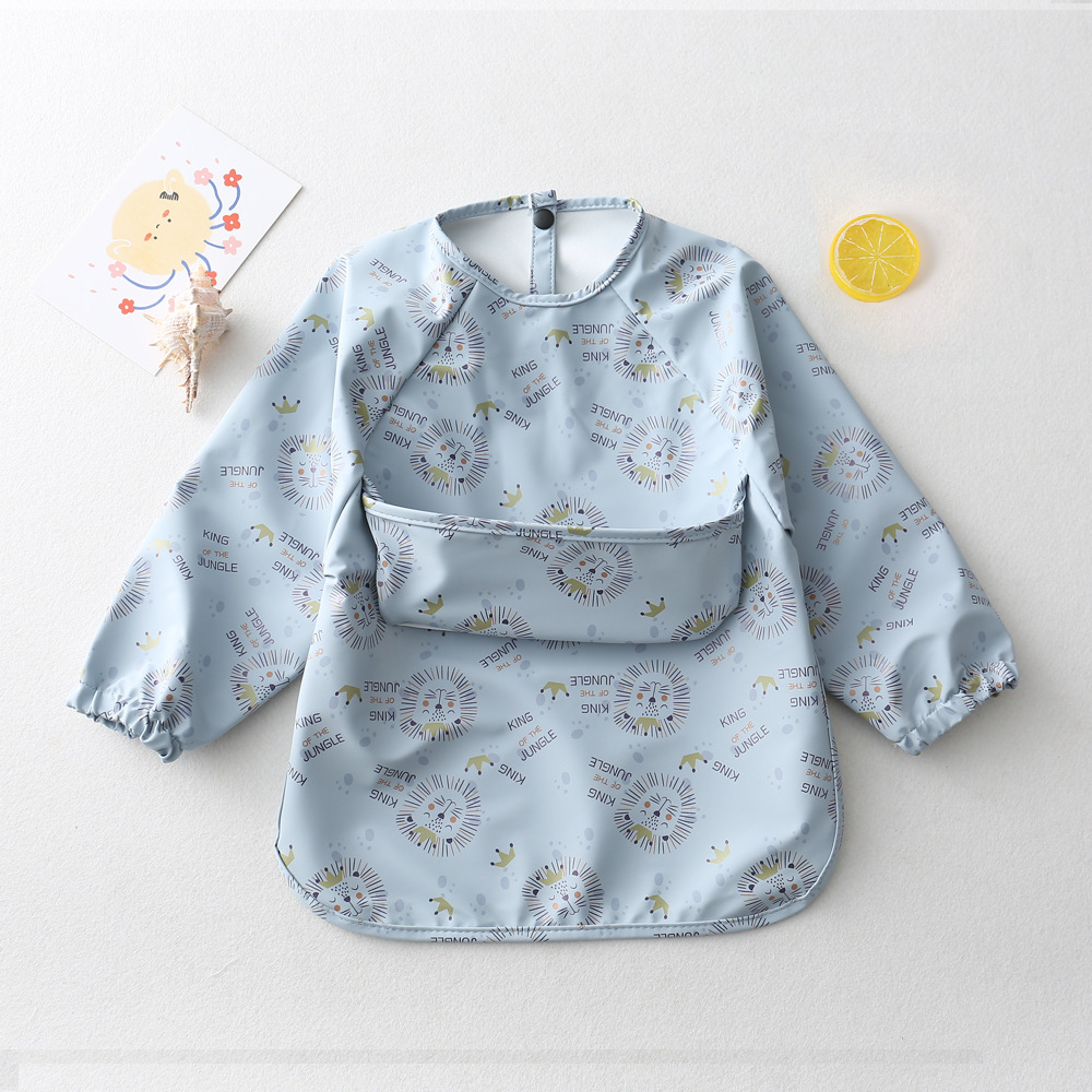 Baby Long Sleeved Bibs Children Toddler Bibs Art Crafts Waterproof Mealtime Protection Washable Easy Clean Smock for Kid: Lion