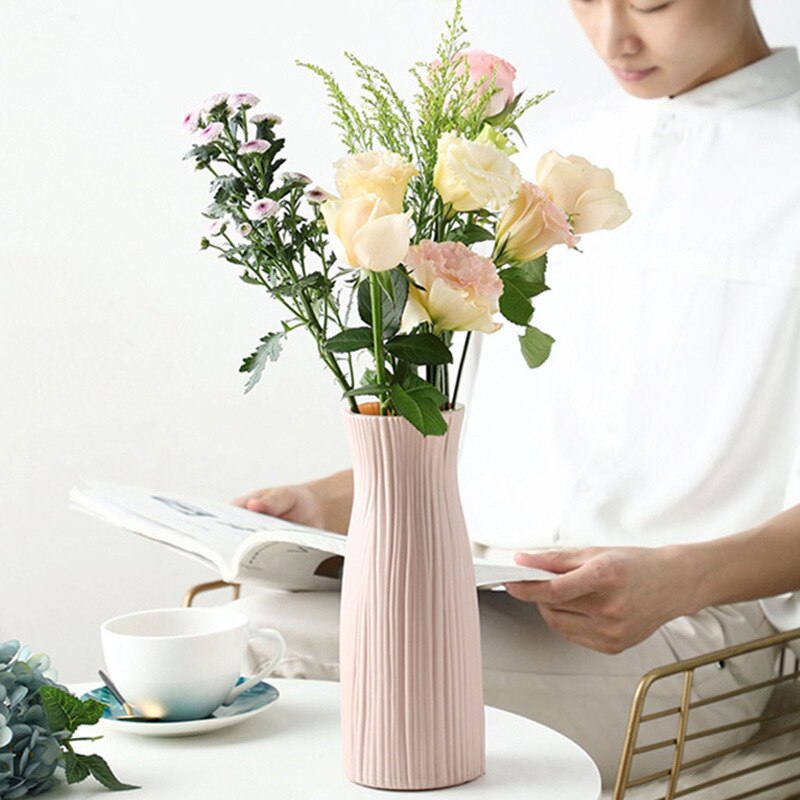 Plastic Bloem Vaas Decoratie Thuis Witte Vazen Imitatie Keramische Vaas Bloempot Decoratie Nordic Stijl Bloem Mand Vazen