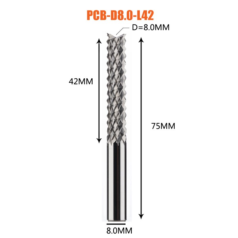 Vhm Corn End Mill Frees Bits D0.8, 1.0, 1.6, 1.8, 2.4, 3.1 Pcb End Mill Cnc Snijden Frezen: 1pc-D8.0-42-D8