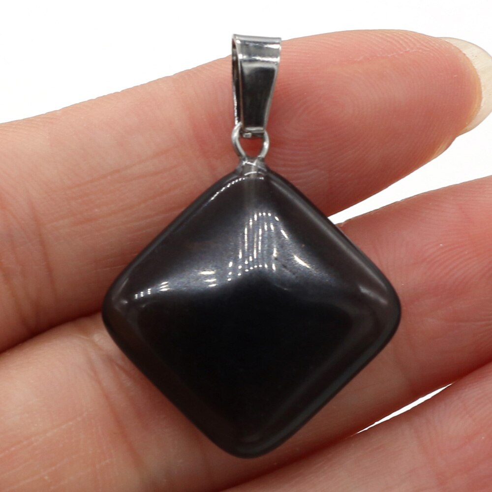 Natural Agates Necklace Pendant Square Pendant Charms for Making DIY Jewelry Necklace Pendant Size 25x25mm: Black Agate